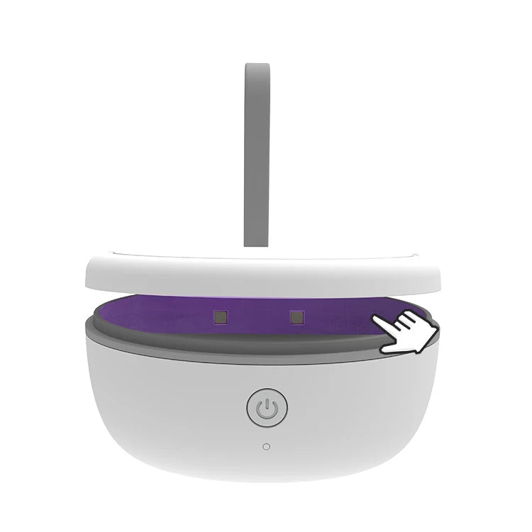 Étui UV ouvert, LED UV allumées